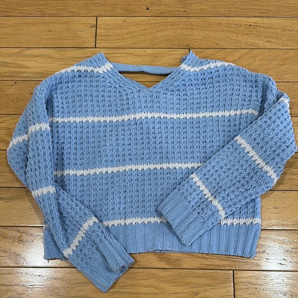 Blue and White Striped Girls Sweater